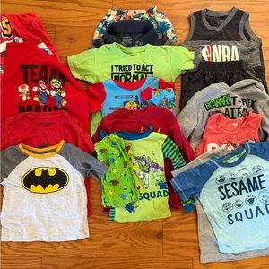 Lot of 18 Kids Graphic T-Shirts Assortment Pajamas 4T toddler